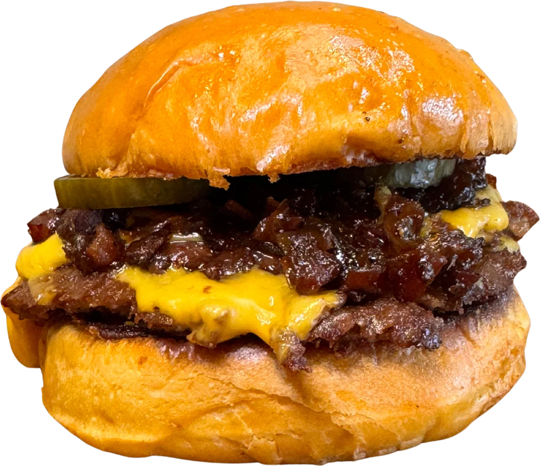 Smash burger doble con queso americano y pepinillos de Smash Panda